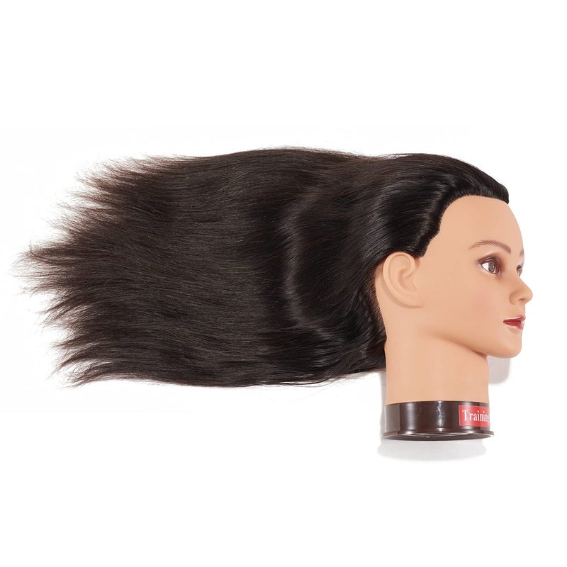 training head 20-22" 100% Human Hair Mannequin Head Training Head Cosmetology Manikin with Free Clamp (Natural Black) - Image 5